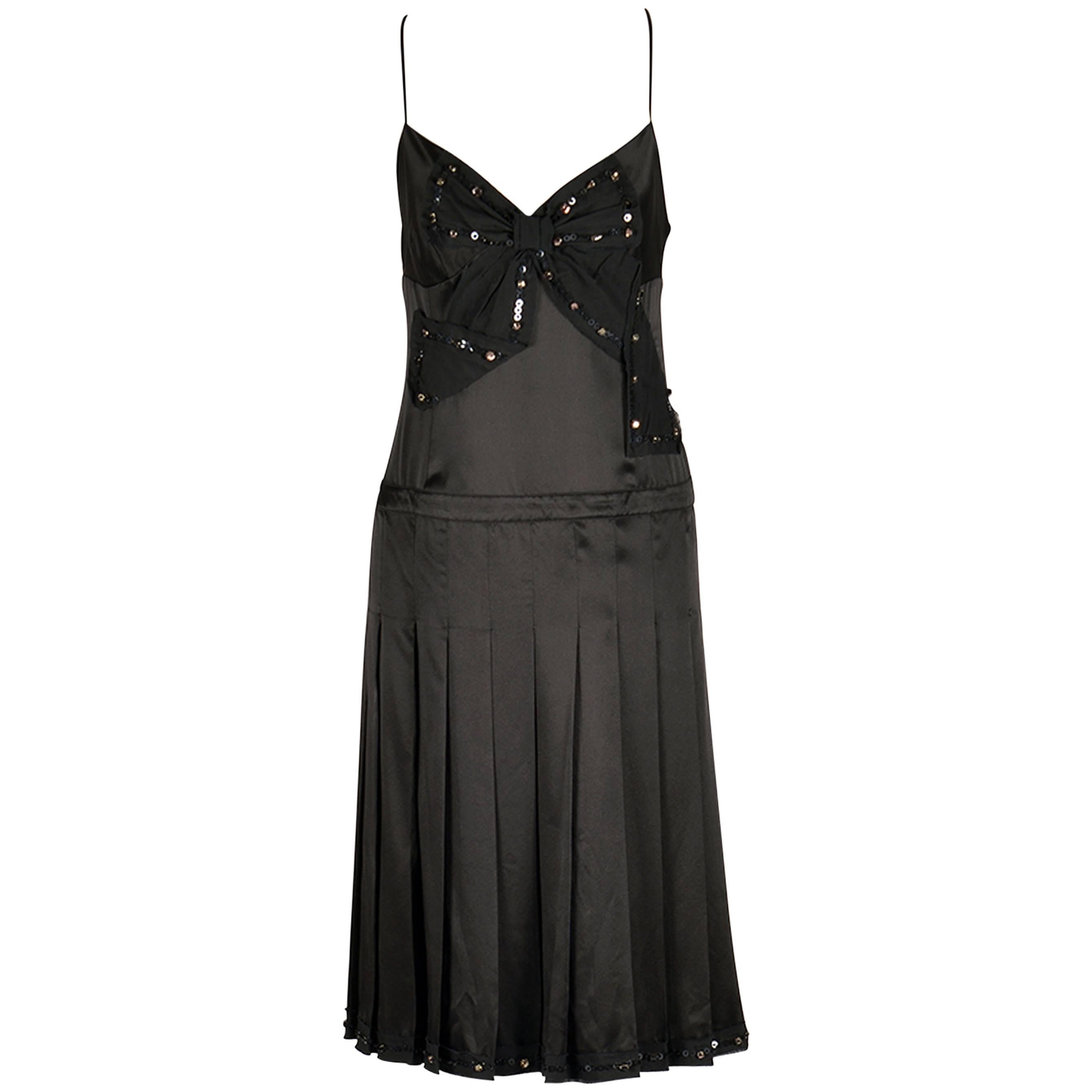 Moschino Black Silk Cocktail Dress with Bow Applique  For Sale
