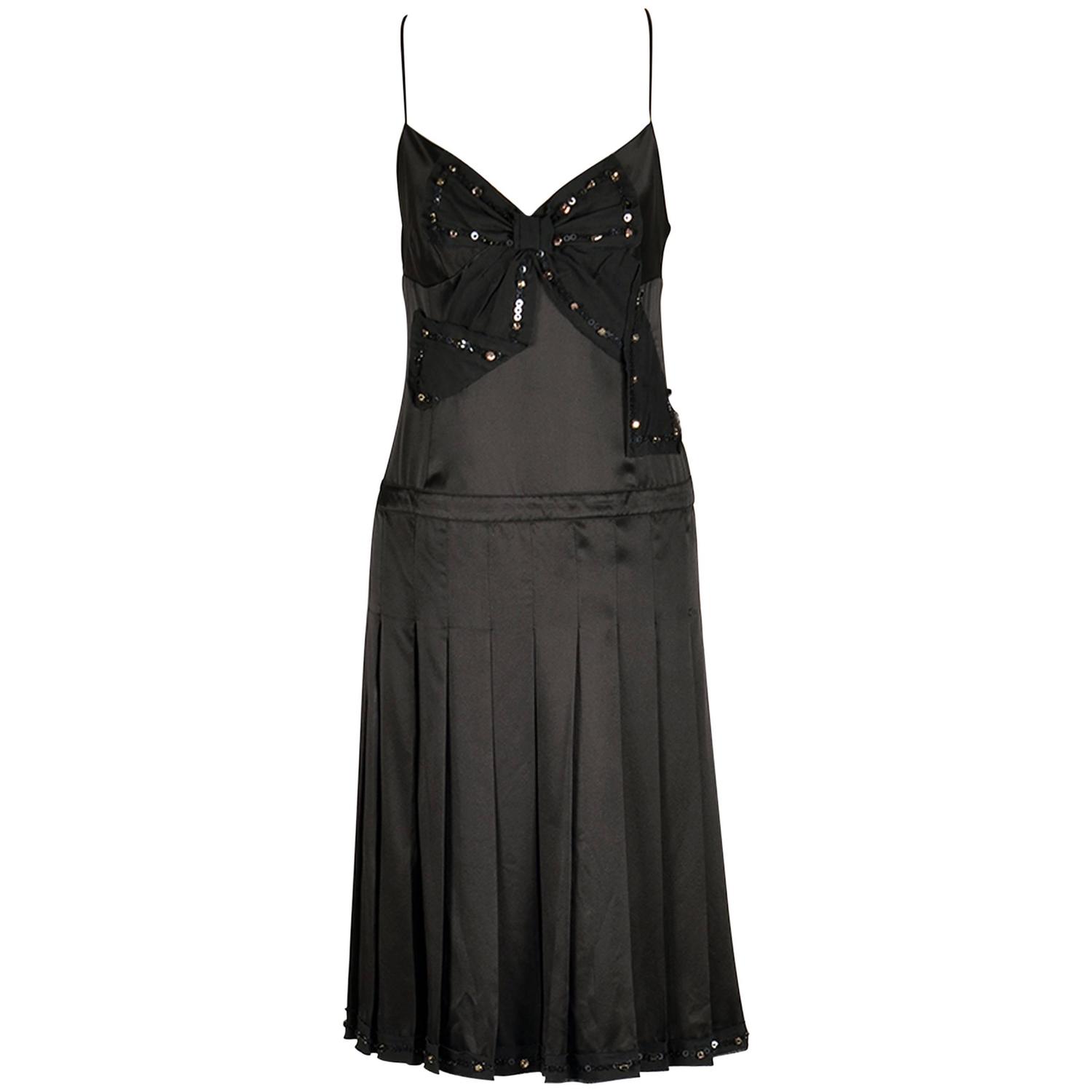 Moschino Black Silk Cocktail Dress with Bow Applique For Sale at 1stdibs