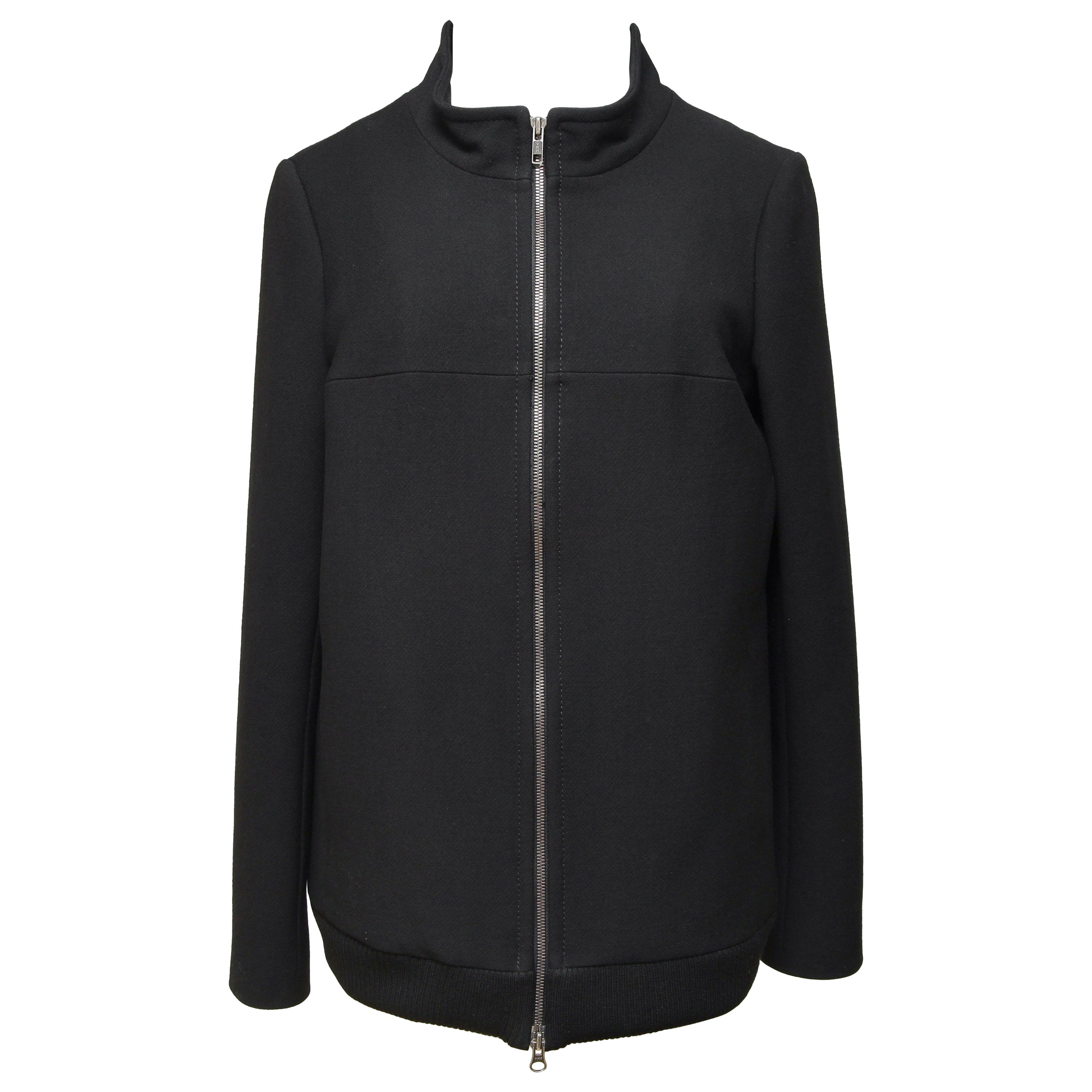 CHLOE Black Coat Jacket Long Sleeve Zipper Stand Up Collar Sz 36 2007