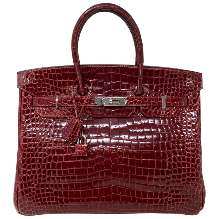 Hermes Rouge Shiny Porosus Crocodile Birkin 35 Bag For Sale at 1stDibs