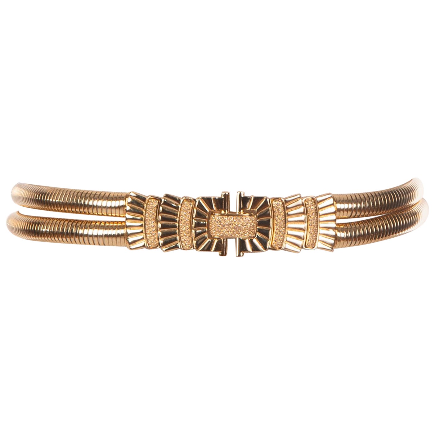 2005 JUDITH LEIBER Crystal Embellished Gold Tone Double Stretch Metal Belt