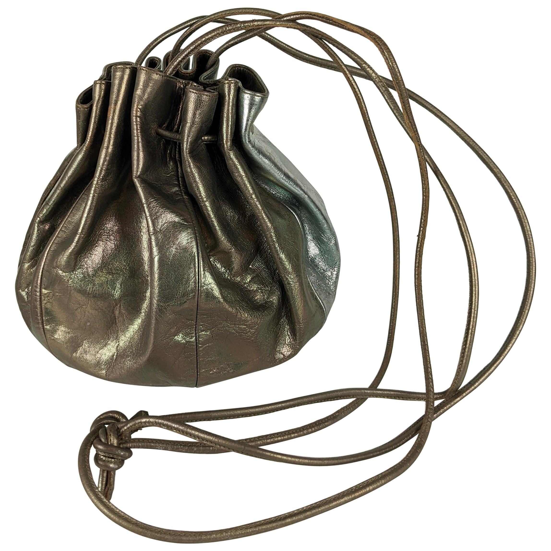 Maud Frizon 2 Tone Metallic Leather Drawstring Bag For Sale