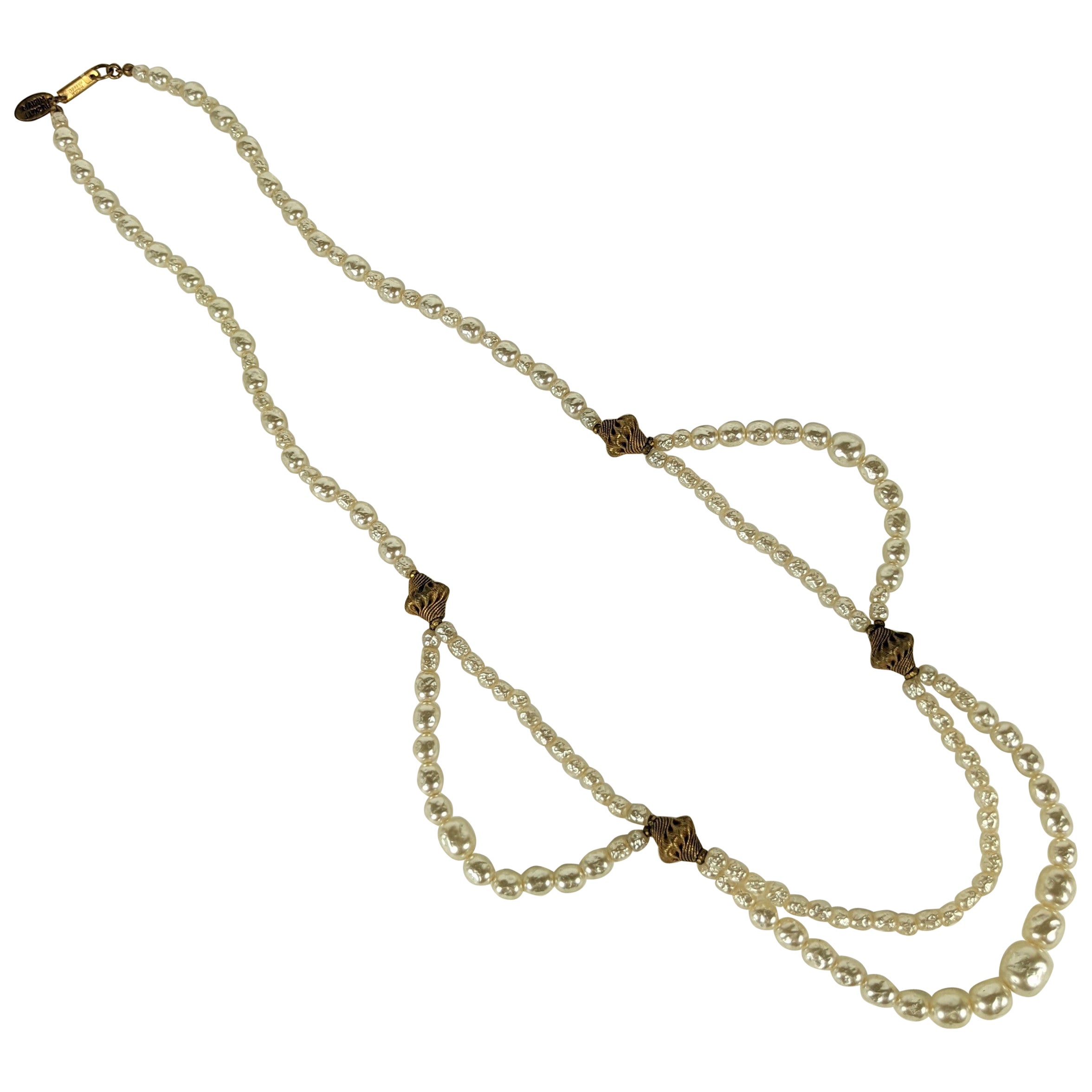 Miriam Haskell Pearl and Gilt Necklace For Sale