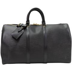 Retro Louis Vuitton Keepall 45 Black Epi Leather Duffle Travel Bag