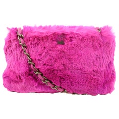 Chanel Fuchsia Pink Rabbit Fur Chain Shoulder Bag 3C88a