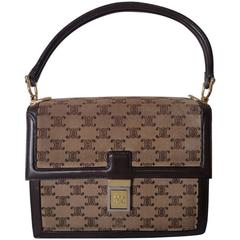 Vintage CELINE genuine beige and brown suede leather handbag with macadam blason 11