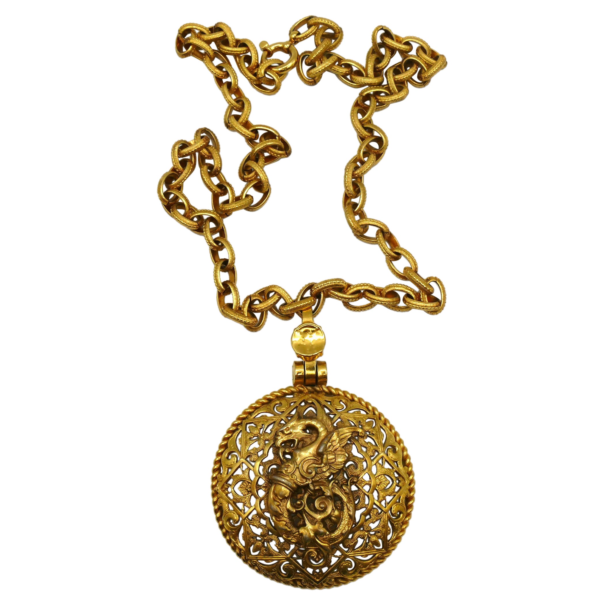 GIANFRANCO FERRE Vintage Massive Medieval Griffin Medallion Pendant Necklace