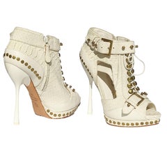 New Alexander McQueen S/S 2011 Oyster White Snake Studded Ankle Boots 36 - US 6