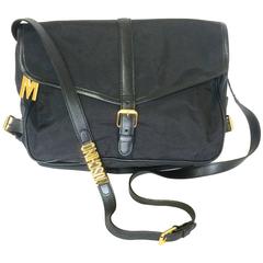 MINT. Retro Moschino black nylon saumur messenger shoulder bag with leather