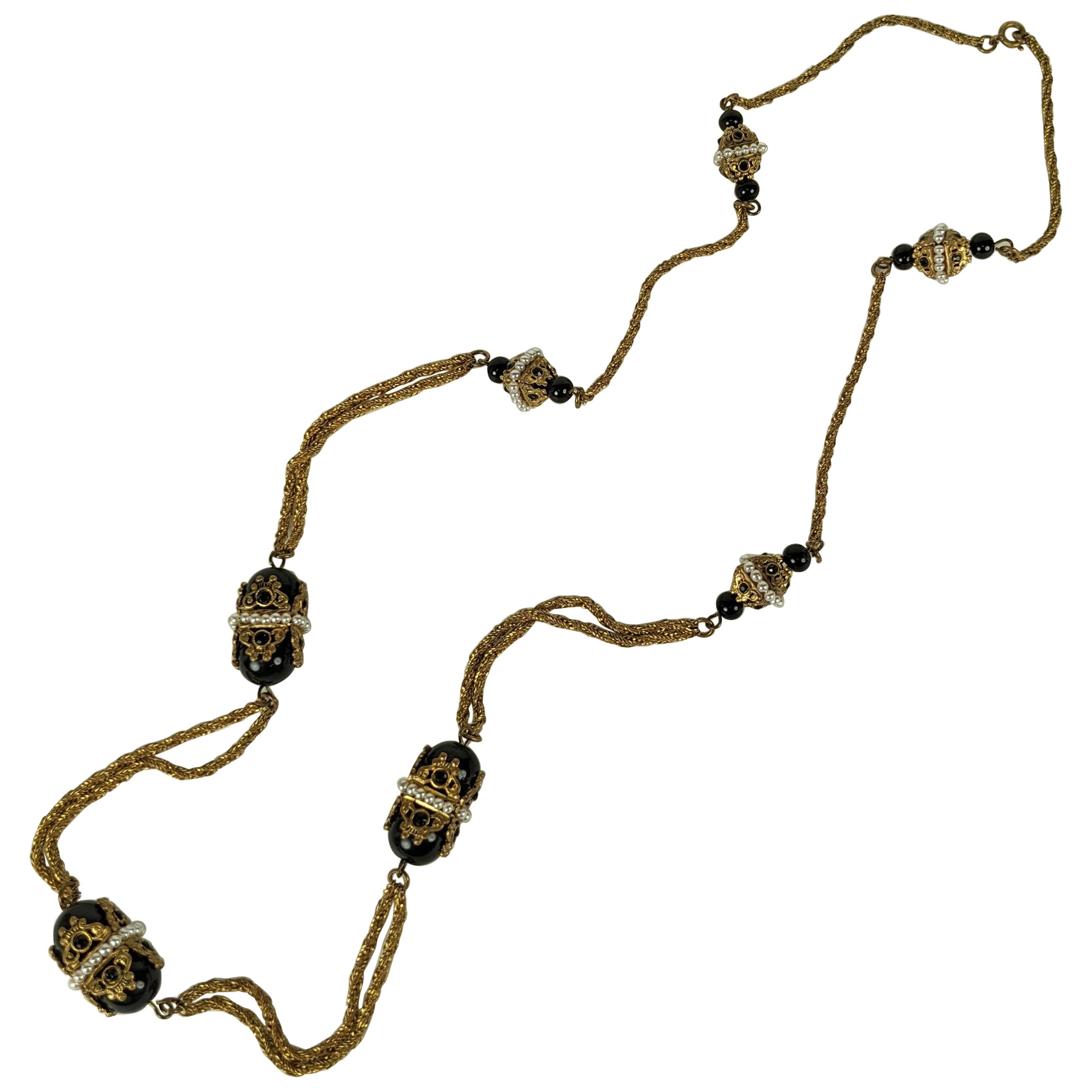 Goossens for Chanel Byzantine Jet and Faux Pearl Sautoir Necklace For Sale