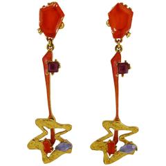 Christian Lacroix Vintage Jewelled Abstract Dangling Earrings