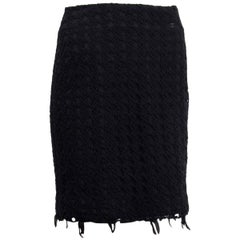CHANEL black wool 2005 MESH & RIBBBON TRIM TWEED Skirt 36 XS