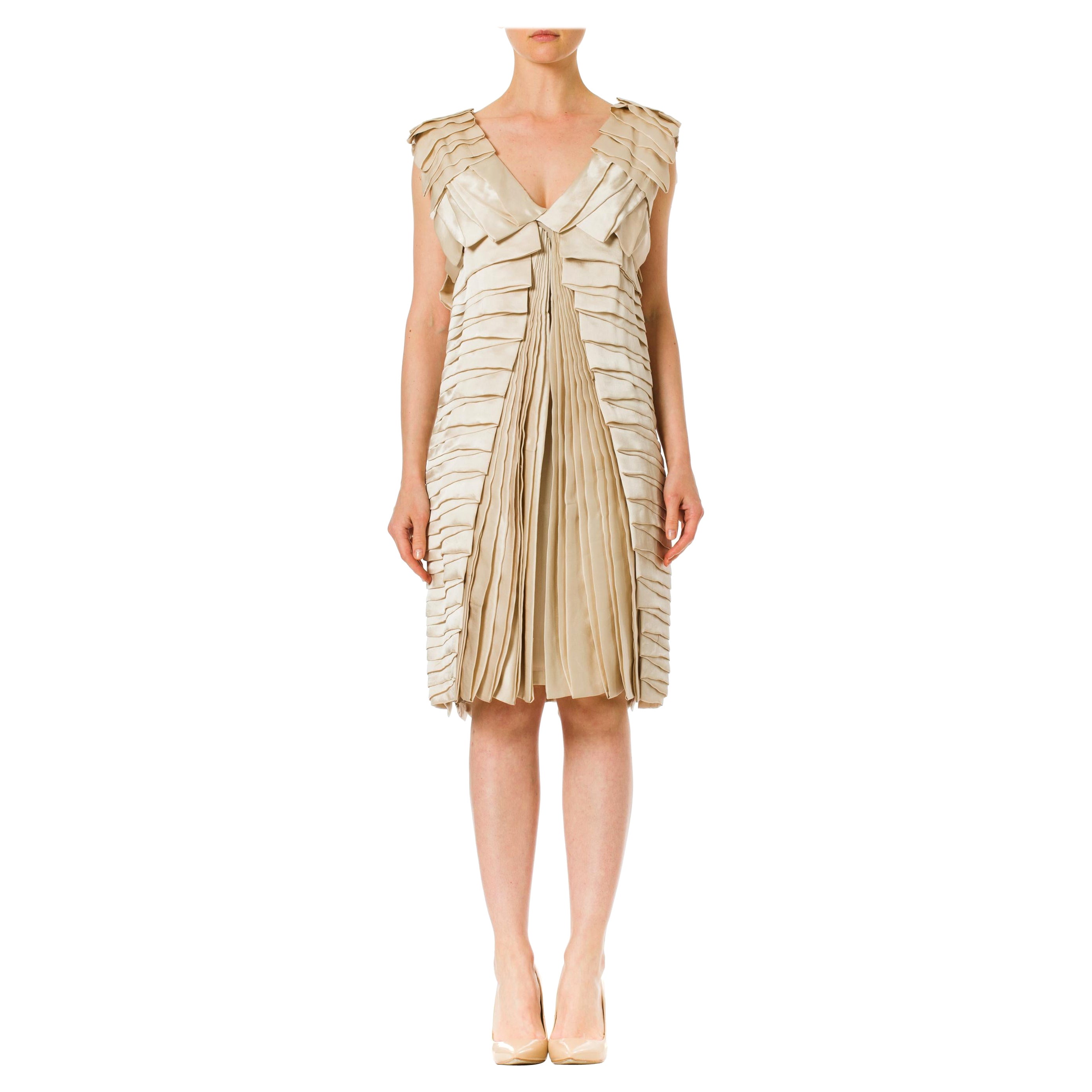1990S MAURIZIO GALANTE Ecru Haute Couture Silk Charmeuse Artfully Hand-Pleated For Sale
