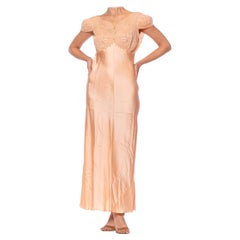 1930S Blush Pink Bias Cut Silk Charmeuse Slip DressNegligee With Sheer Embroider