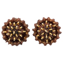 Francoise Montague Clip Earrings Brown Resin with Brass Studs