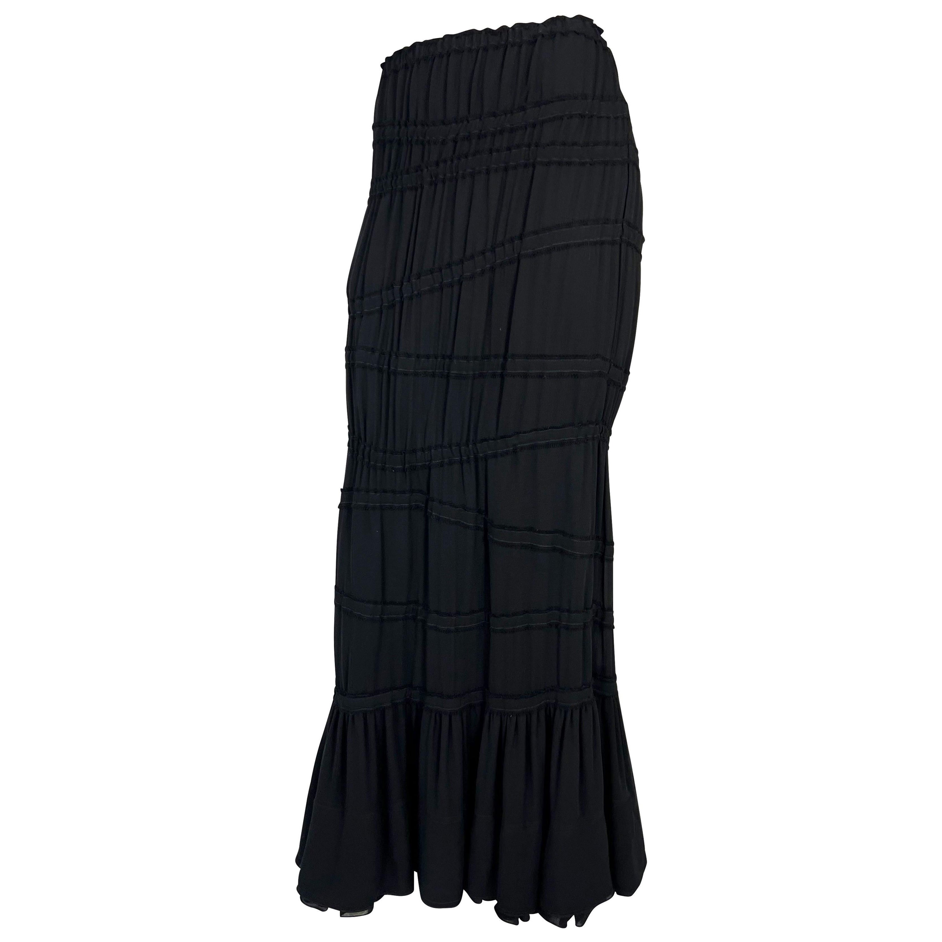 F/W 2001 Yves Saint Laurent by Tom Ford Runway Ruched Stretch Flare Maxi Skirt For Sale
