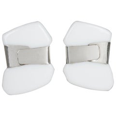 Anne and Frank Vigneri Sterling Silver and White Lucite Clip Earrings