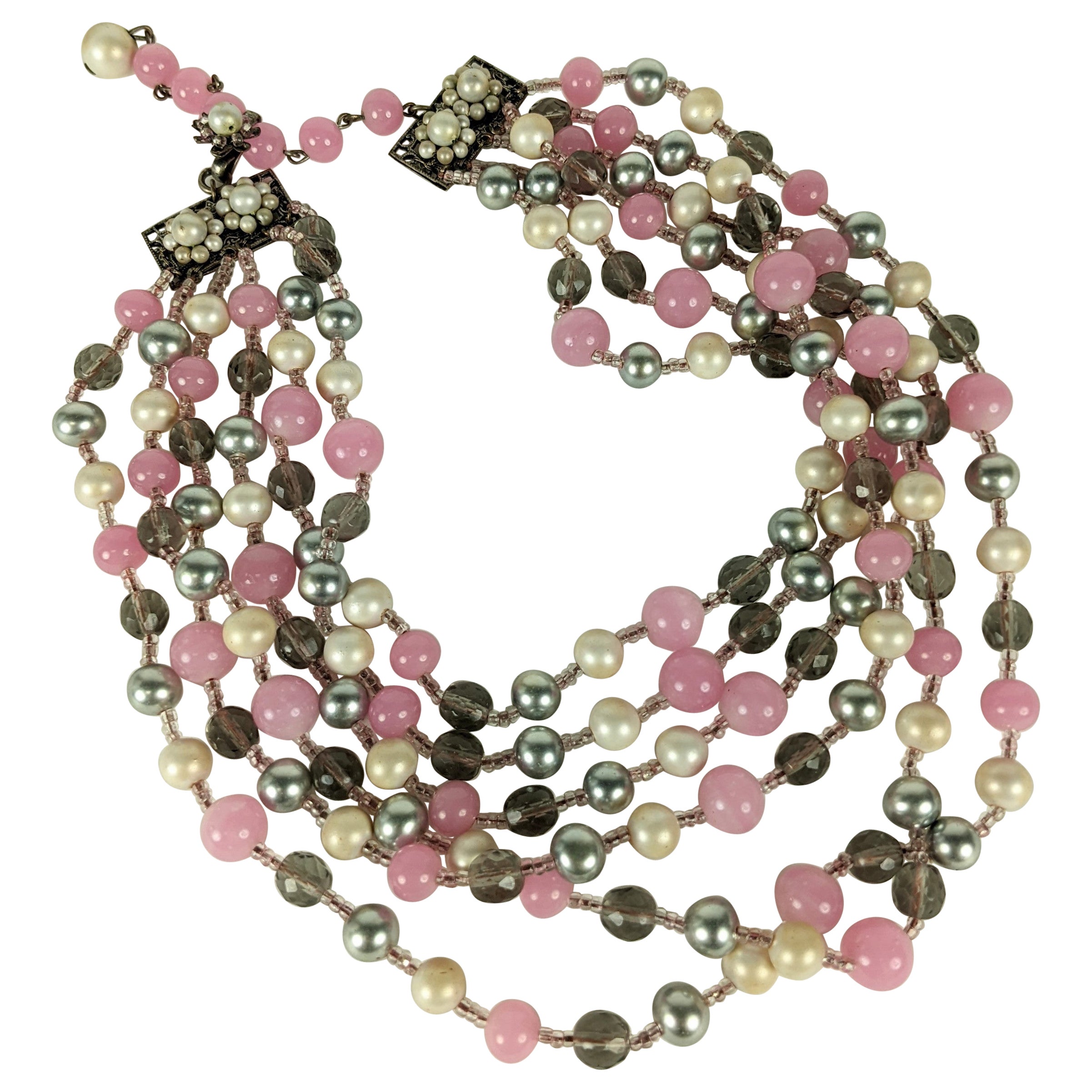 Miriam Haskell Grey, Pink and Freshwater Pearl Beads For Sale