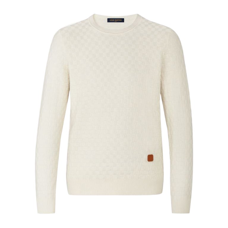 Louis Vuitton Damier Crew Neck White Sweater Size S/M 1A5VNL RARE