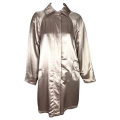Vintage F/W 1995 Gianni Versace Couture Runway Silver Blush Satin Button Coat