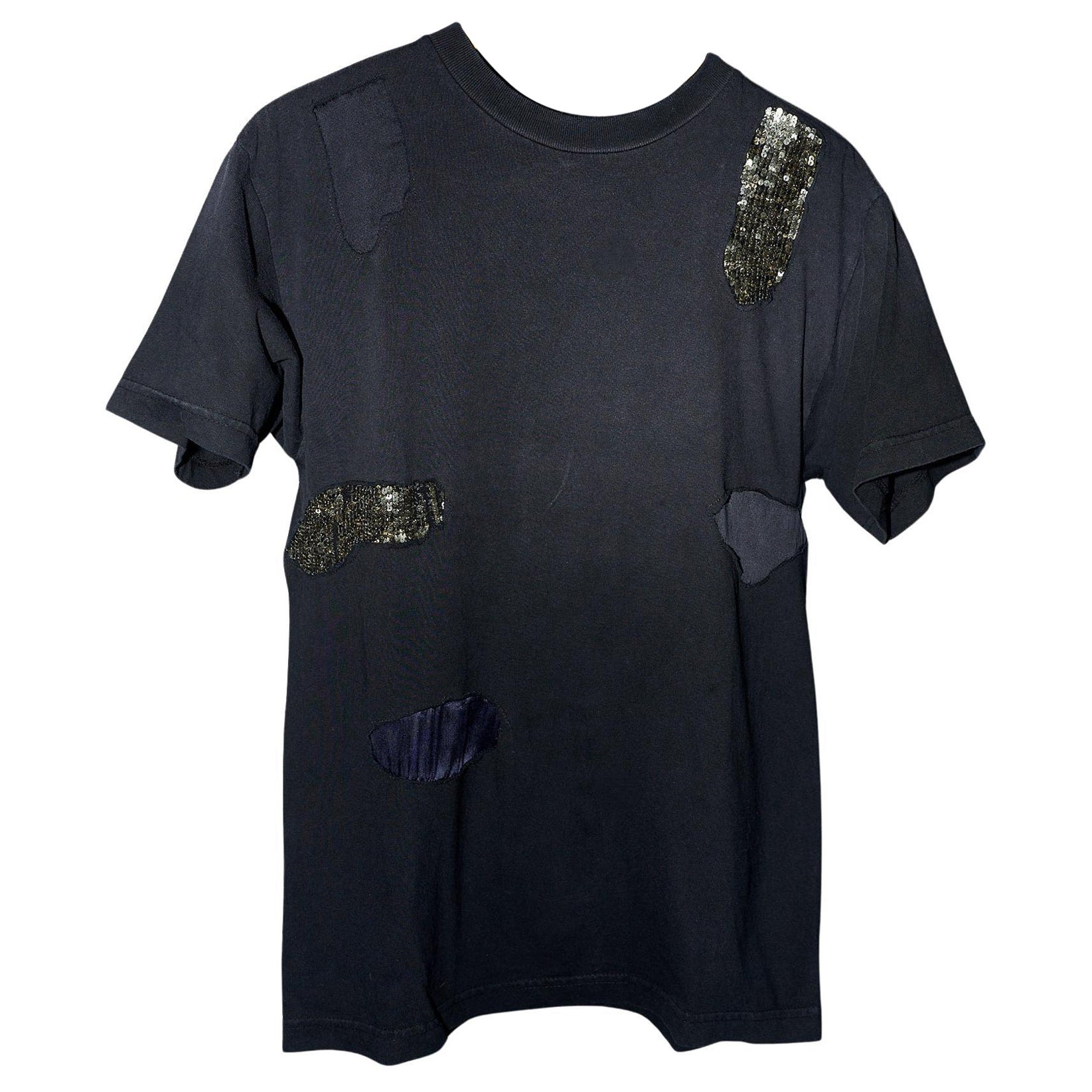 T-Shirt Black Embellished Sequin Silk Cotton Top J Dauphin