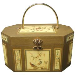 Palm Beach Floral Wood Decoupage Box Purse ca 1970 7