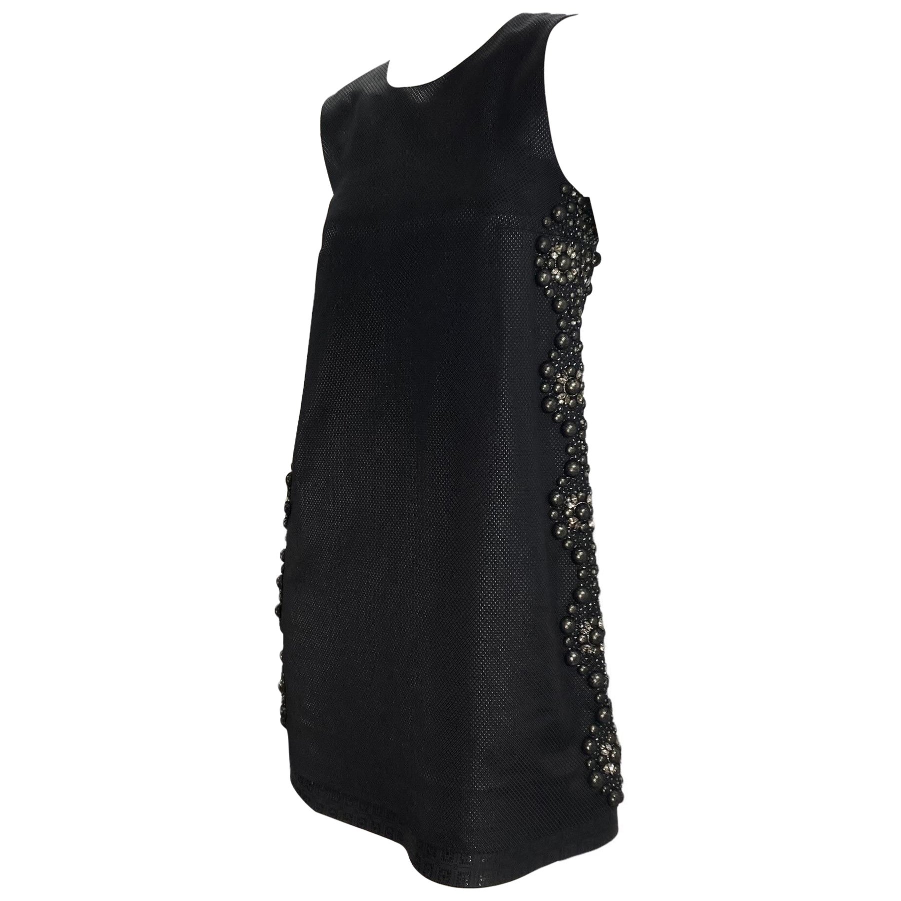  Gucci 2006 Vintage Studded and Crystal Embellished Black Dress Italian Size 38 For Sale