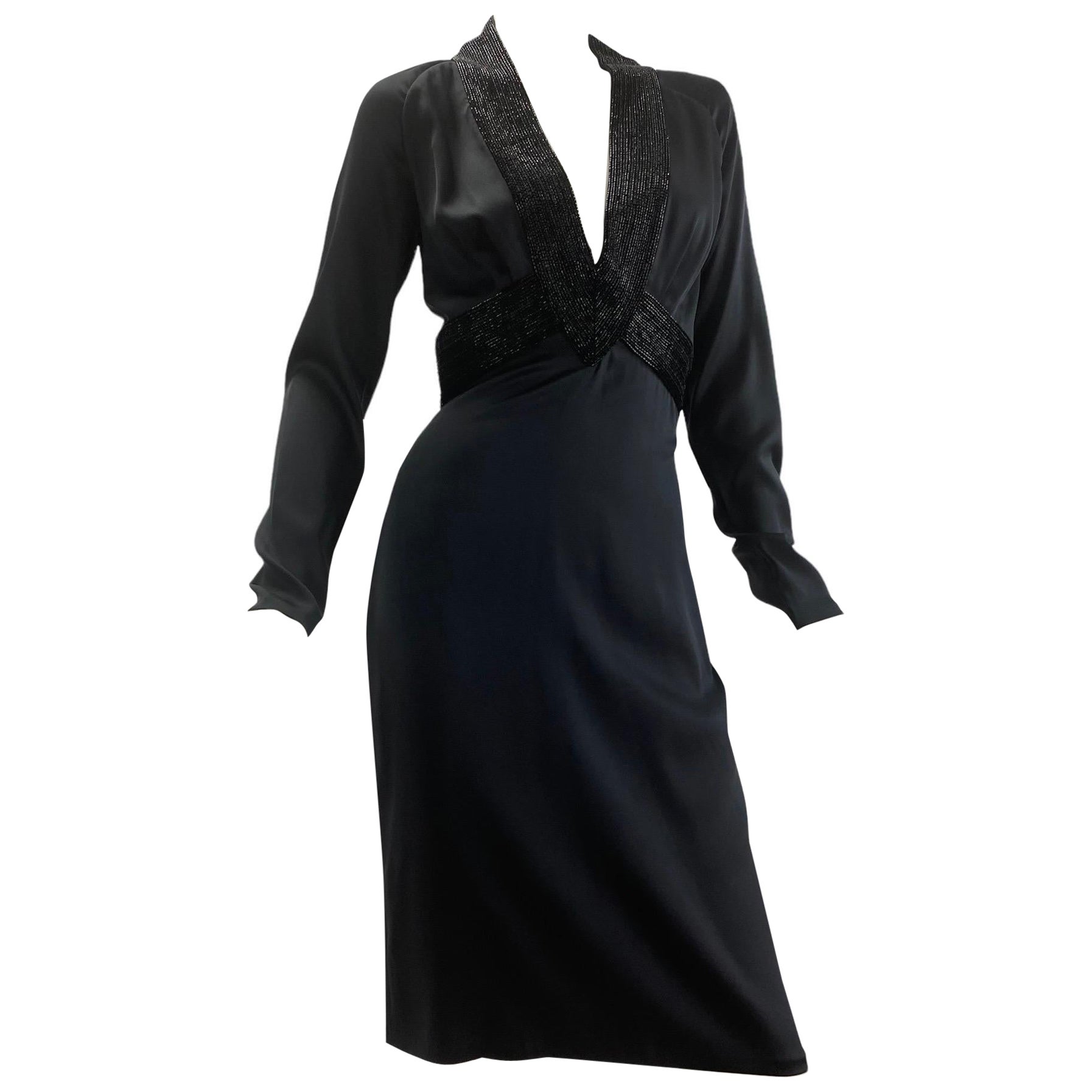NEU 2006 Vintage Gucci verschönertes schwarzes Seidenkleid mit Verzierungen Italienisch Größe 40  im Angebot