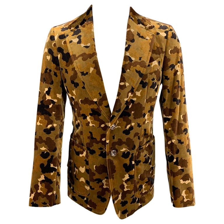TOM FORD Size 38 Regular Brown Tan Camouflage Cotton Velvet Sport Coat