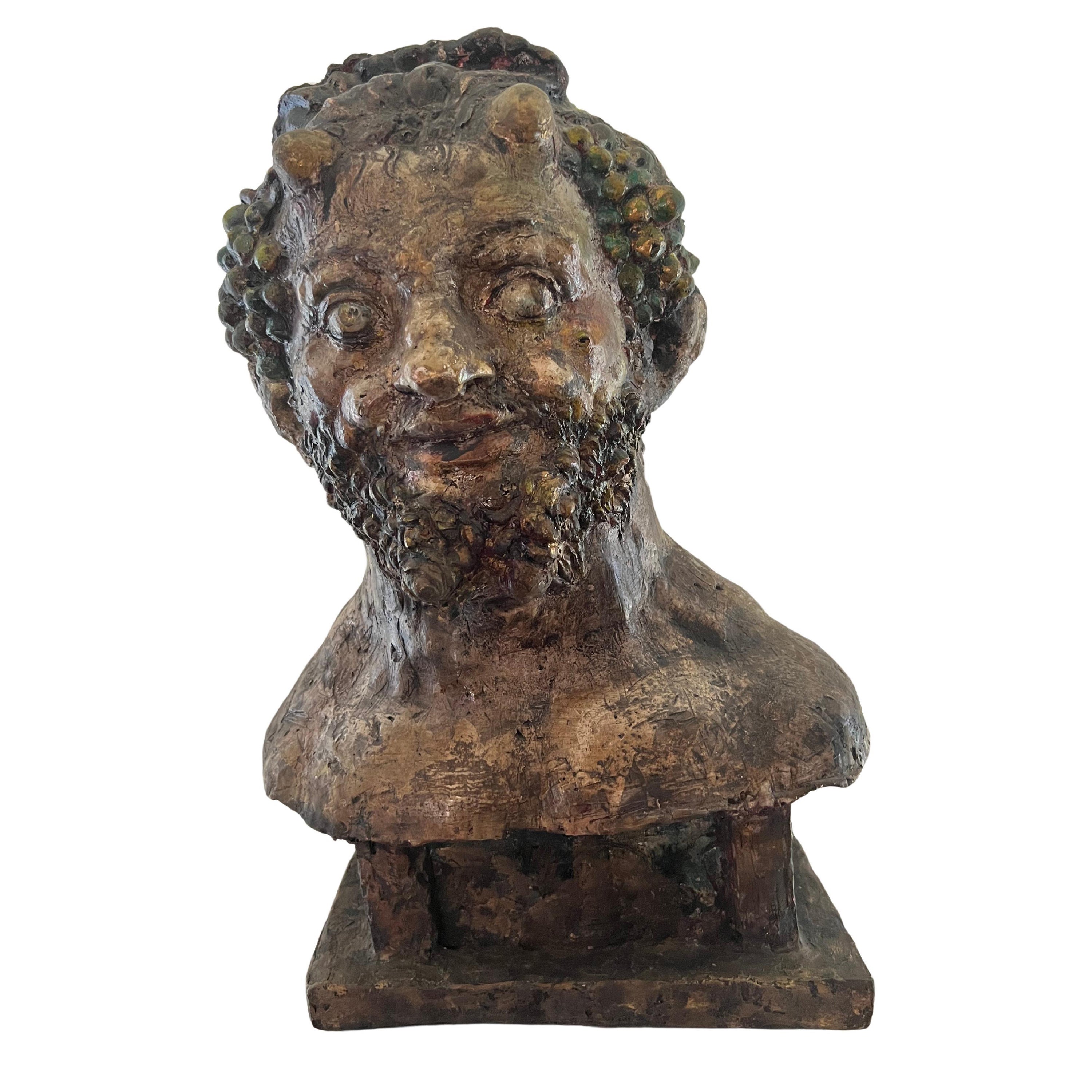 Emil Kazaz Bronze Bacchus Head Sculpture, Circa 1980’s