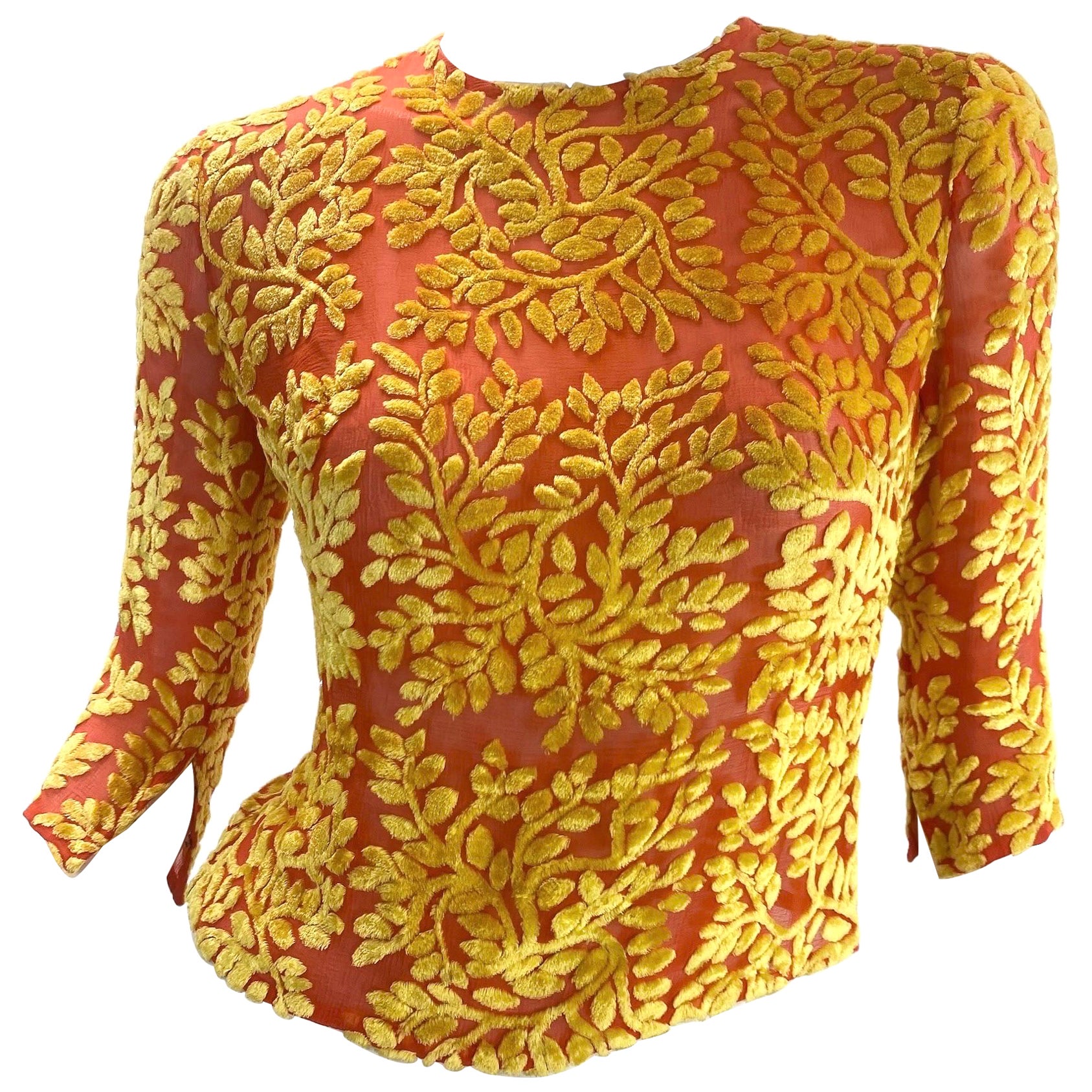 S/S 1997 Vintage Gianni Versace Couture Floral Devore Velvet Shirt For Sale