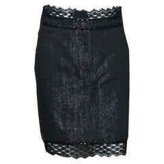 Embellished CHANEL Metallic Gunmetal Skirt Denim & Lace Skirt 38