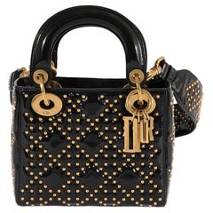 Dior Gold Studded Patent Leather Mini Lady Dior Bag