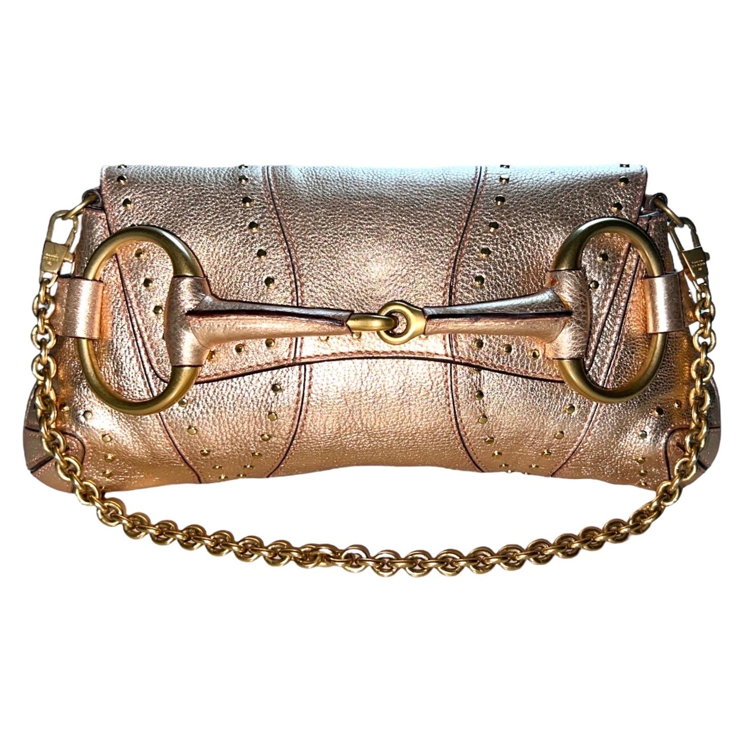 Gucci By Tom Ford FW 2003 Metallic Pink Barbiecore Studded Horsebit Clutch Bag
