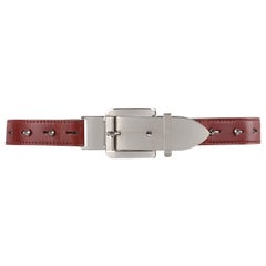 SAKS FIFTH AVENUE c.1970's Italian Red Leather Silver Buckle Waist Belt 