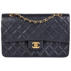 CHANEL Navy  Quilted Lambskin Vintage Medium Classic Double Flap Bag 