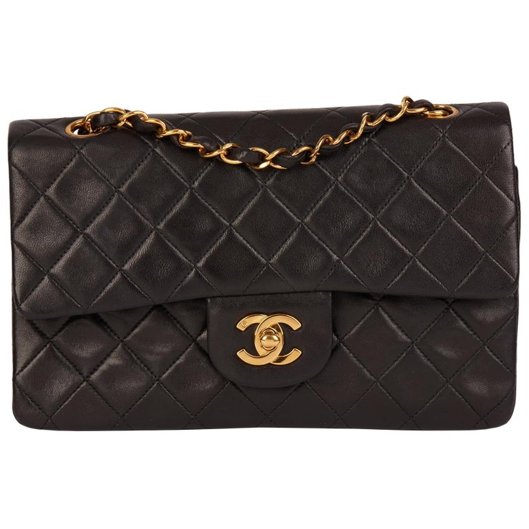 CHANEL Black Quilted Lambskin Vintage Small Classic Double Flap Bag at  1stDibs