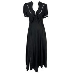 Retro S/S 1992 Thierry Mugler Sheer Black Linen Tie Slit Maxi Flare Western Dress