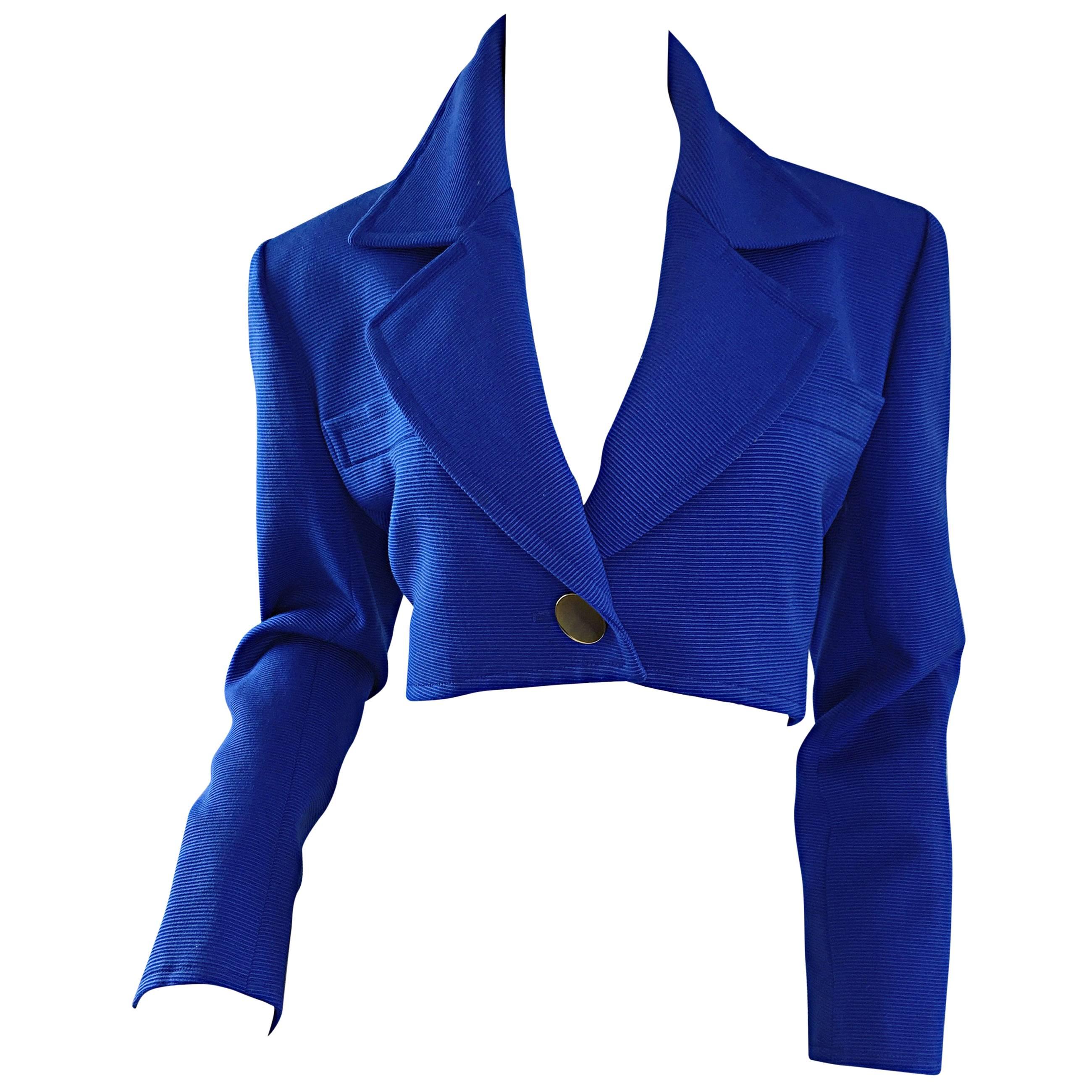 Vintage Yves Saint Laurent Rive Gauche Electric Royal Blue Cropped Bolero Jacket