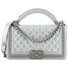 Chanel Chain Handle Boy Flap Bag Quilted Glazed Calfskin New Medium