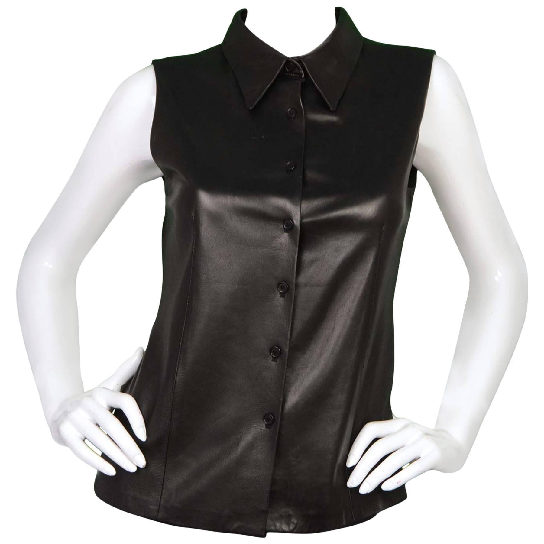 Jil Sander Black Leather Vest sz 38