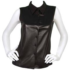 Jil Sander Black Leather Vest sz 38