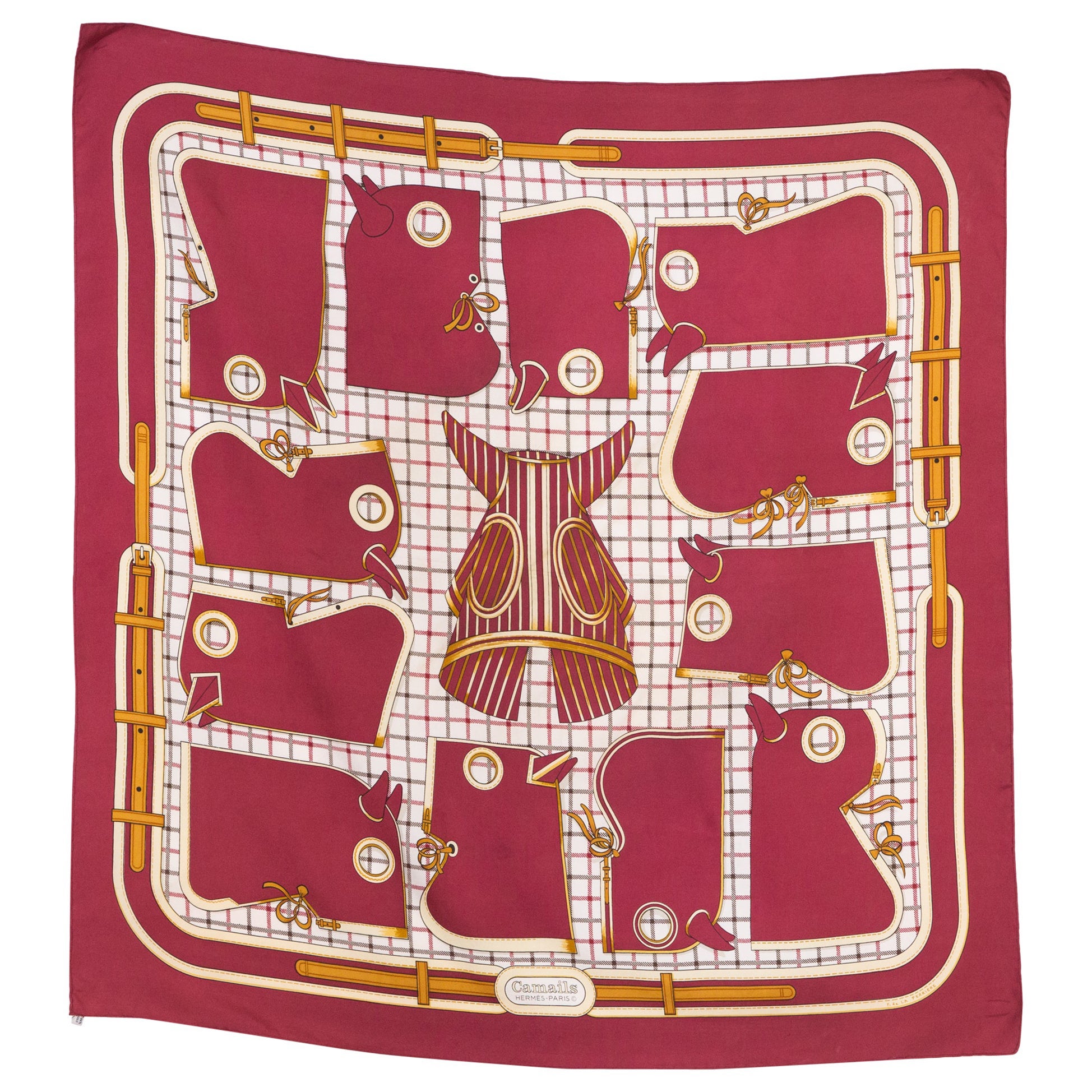 1974 Hermes Camails Designed by F. de la Perriere Silk Scarf For Sale