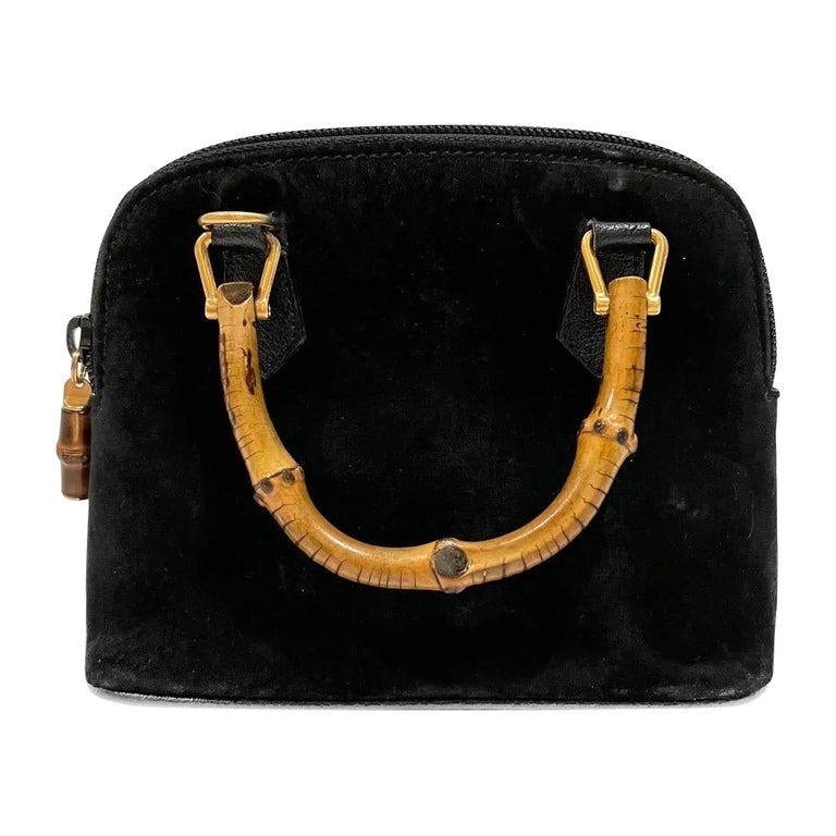 Vintage Gucci Bamboo Handle Suede Mini Bag at 1stDibs
