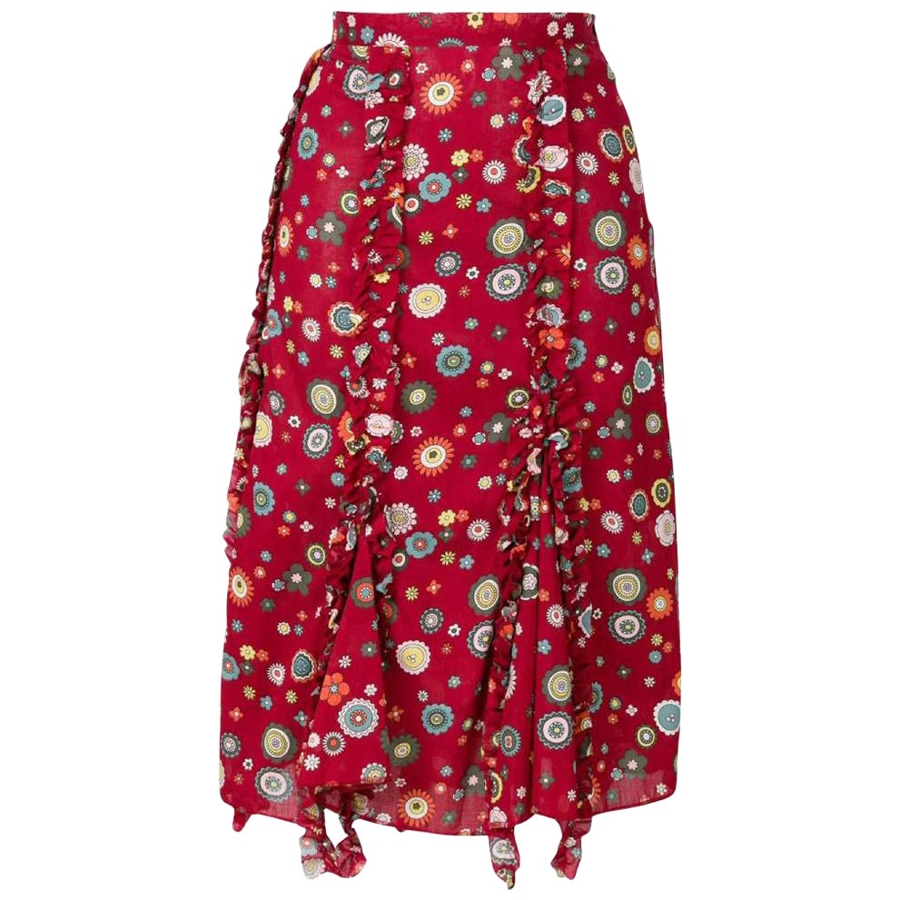 2000s Romeo Gigli Printed Burgundy Skirt