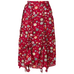 2000s Romeo Gigli Printed Burgundy Skirt