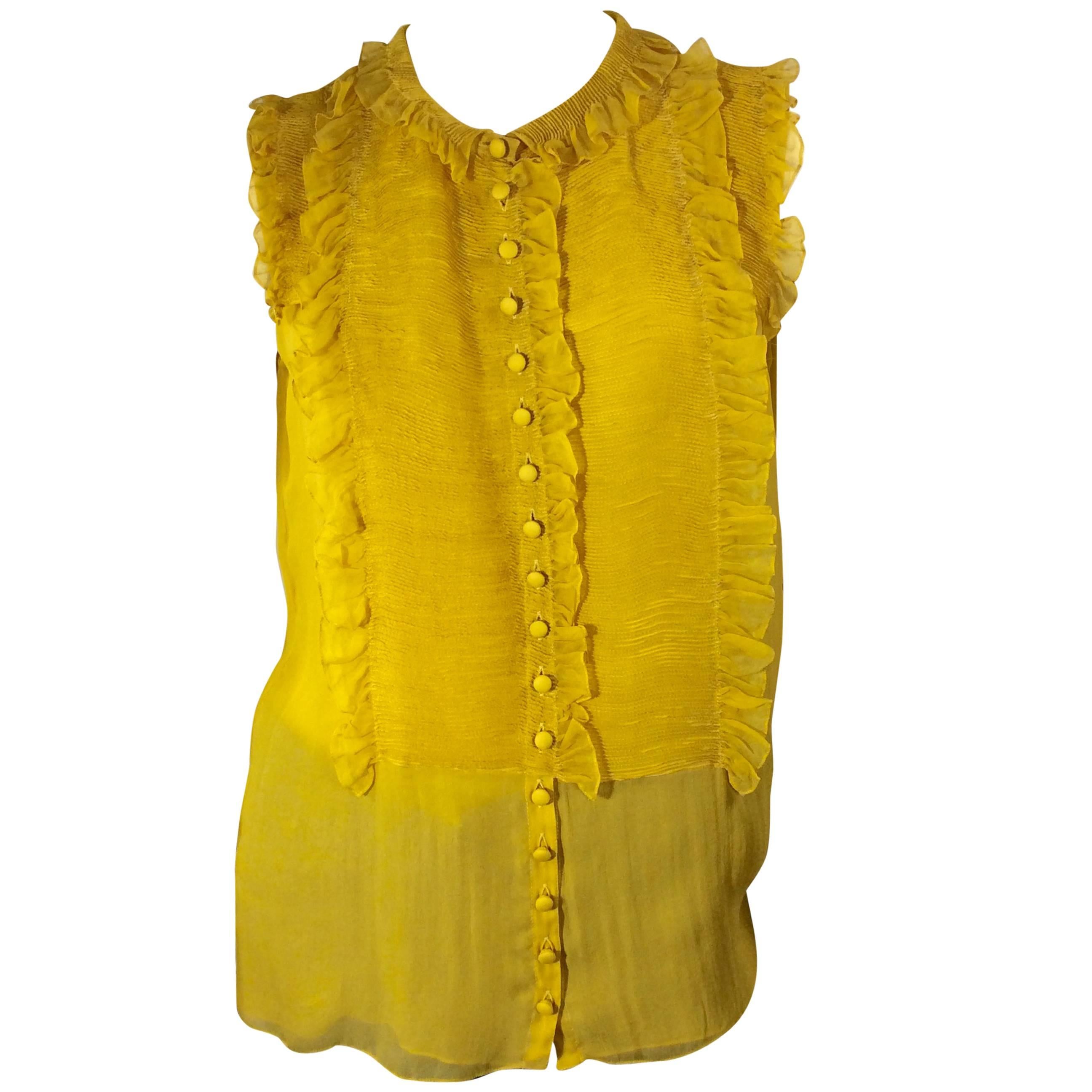 Chloe Mustard Ruffle Front Blouse For Sale
