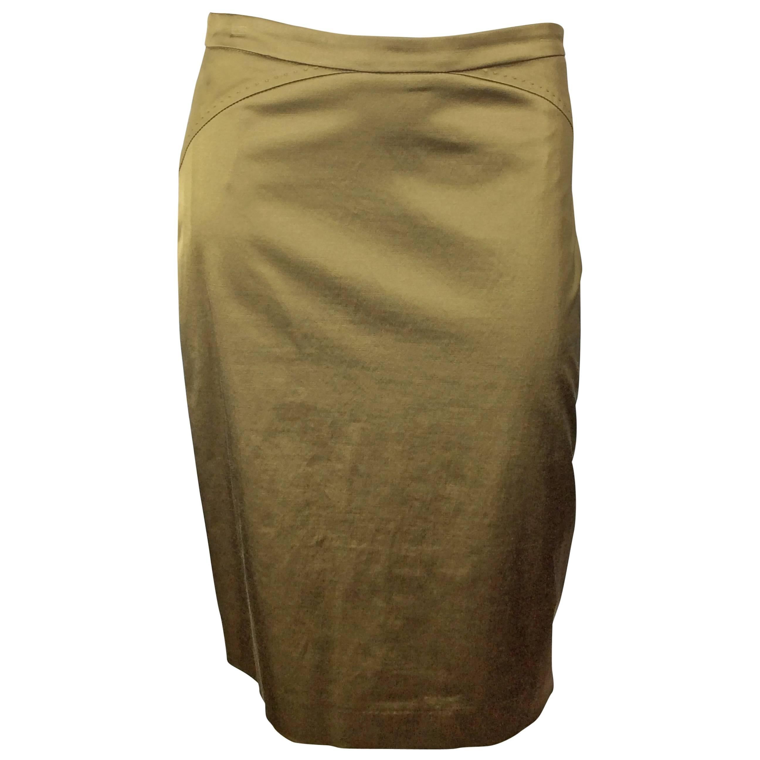 Etro Gold/Olive Iridescent Pencil Skirt For Sale