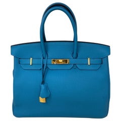 Hermes Turquoise Birkin 35 Bag 