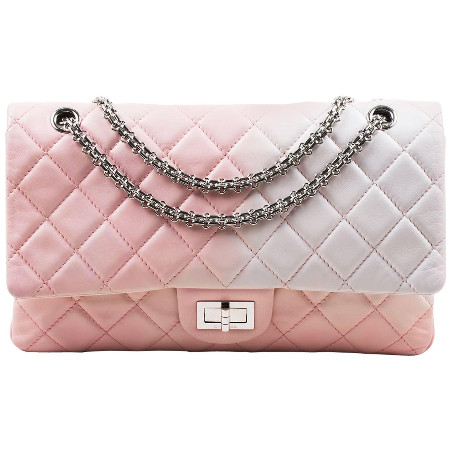 Chanel Pink White Leather Ombre Degradé "2.55 Reissue 227" Jumbo Handbag For Sale